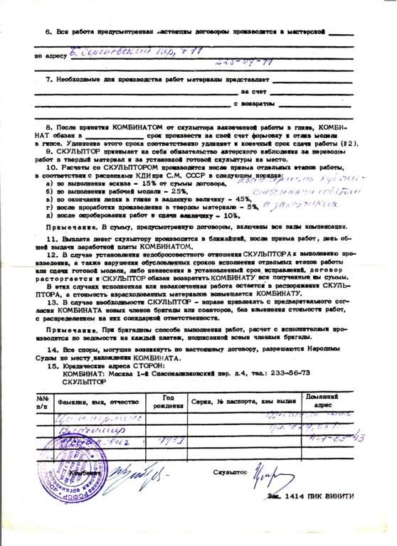 Барельеф В.И.Ленина 5 н.в., тематический барельеф площадью 200 кв.м., бетон, г. Камаши, договор от  18.12.1981.